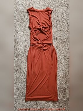 Amazon Rust Backless Knot-Front Maxi Dress